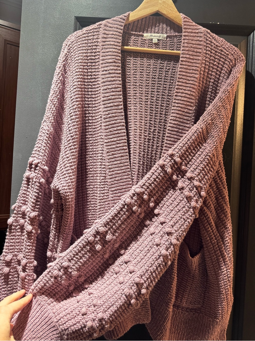 Madewell Mauve Popcorn-Stitch Open-Front Cardigan